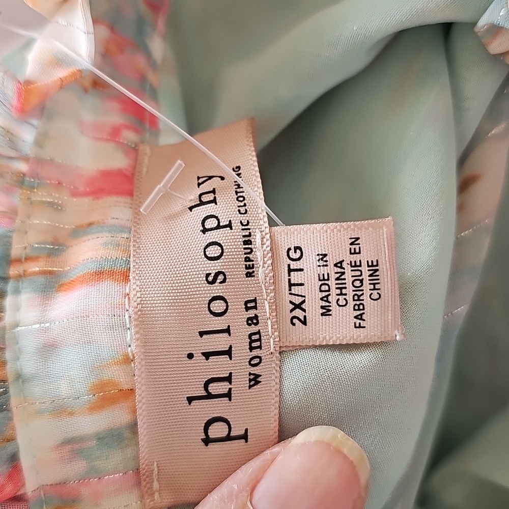 Philosophy Pastel Patterned Blouse. NWT. Long Sleeves. Size XL. - Picture 9 of 12